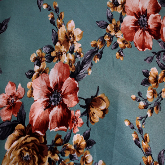 P-3081-456-MINERAL-GREEN-CINNAMON - PRINTED STRETCH SATIN 100% POLY