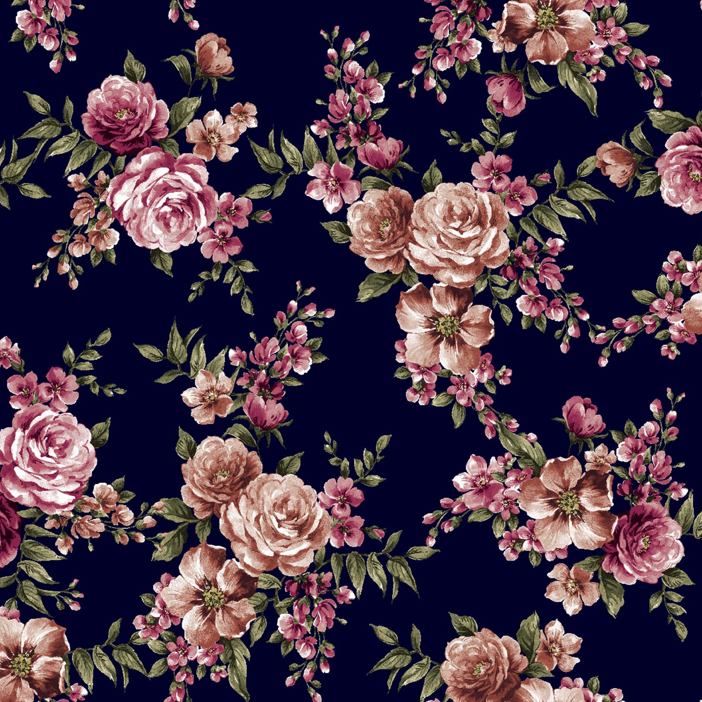 P-3081-501-NAVY-ROSE-DOWN - PRINTED 100% POLYESTER HI MULTI CHIFFON WASH