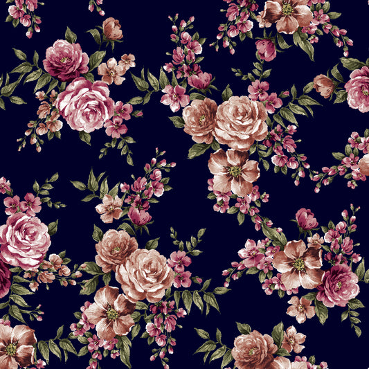 P-3081-501-NAVY-ROSE-DOWN - PRINTED 100% POLYESTER HI MULTI CHIFFON WASH