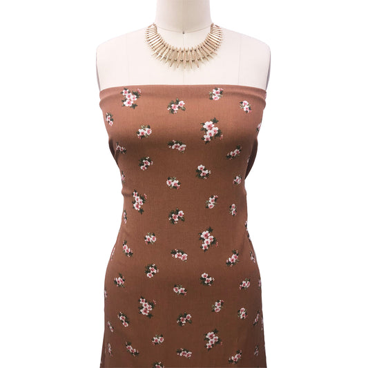 P-3122-636-AMBER-BROWN-ROSE - PRINTED CREPON 100% RAYON CREPON