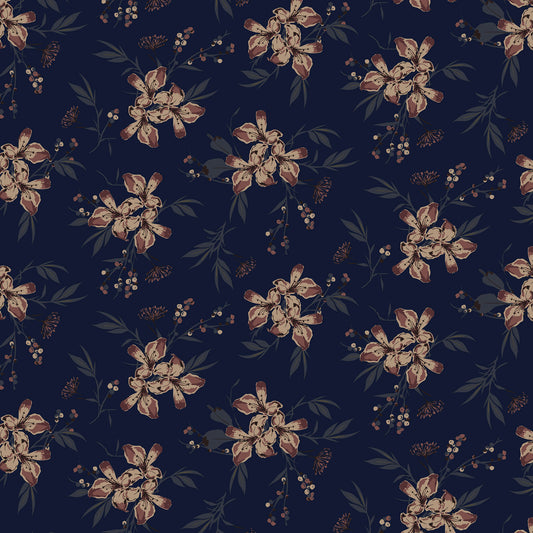 P-3147-504-NAVY-REDWOOD - PRINTED WOOL DOBBY 100% POLYESTER