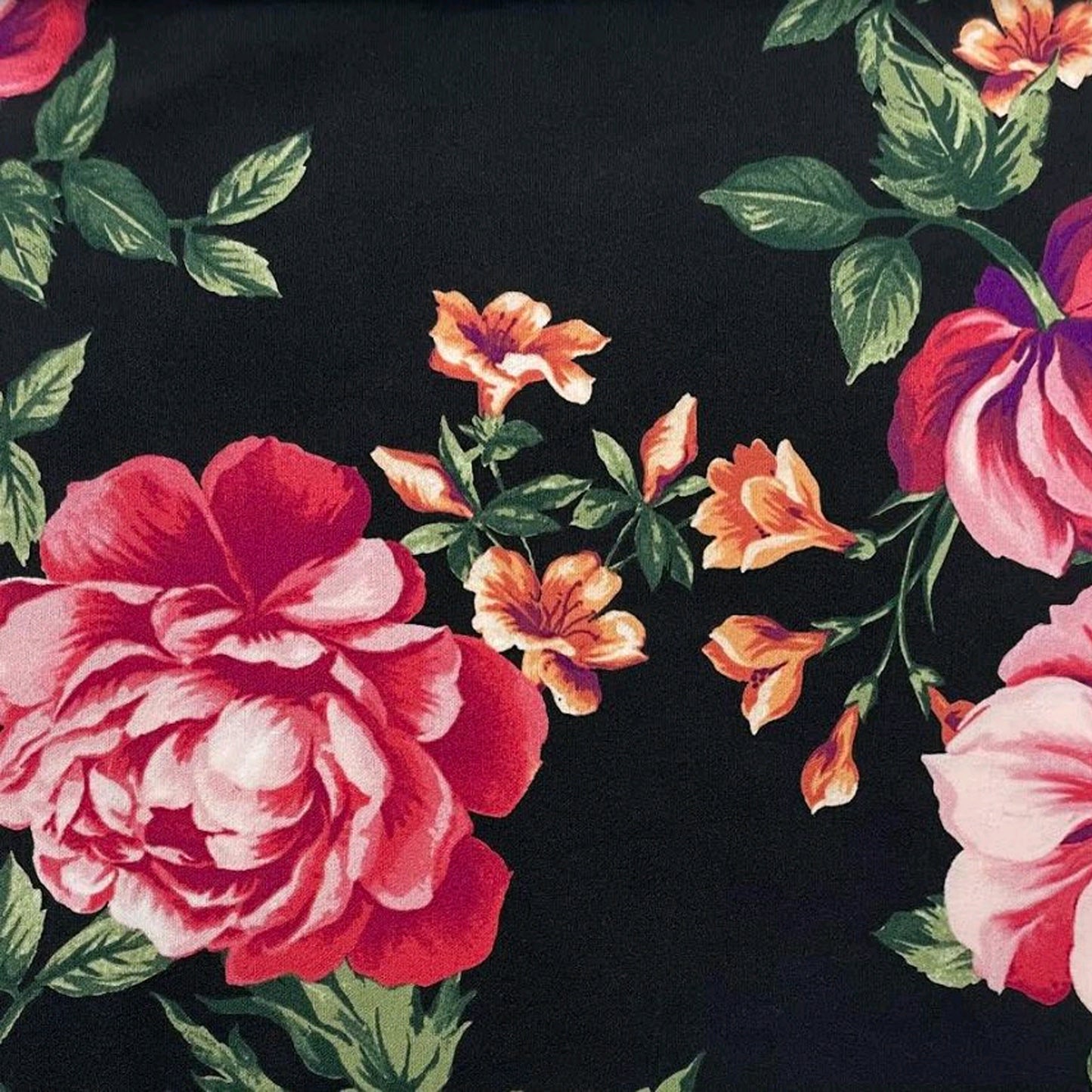 P-3151-702-BLACK-POPPY-RED - PRINTED SCUBA CREPE 97% POLY 3% SPANDEX