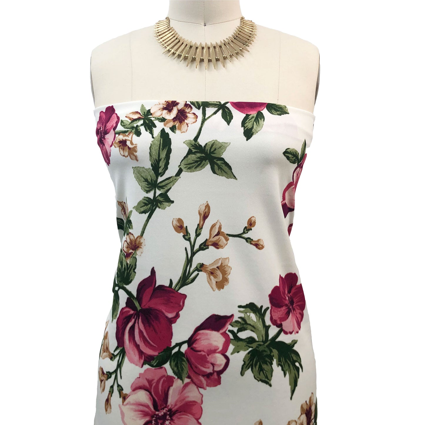 P-3151-702-OFF-WHITE-RASPBERRY - PRINTED SCUBA CREPE 97% POLY 3% SPANDEX