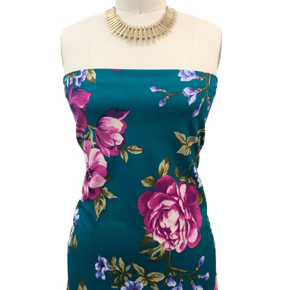 P-3151-702-TEAL-DEEP-ORCHID - PRINTED SCUBA CREPE 97% POLY 3% SPANDEX