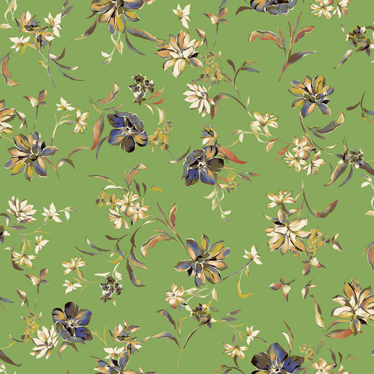 P-3158-456-KIWI-BLUE - PRINTED STRETCH SATIN 100% POLY