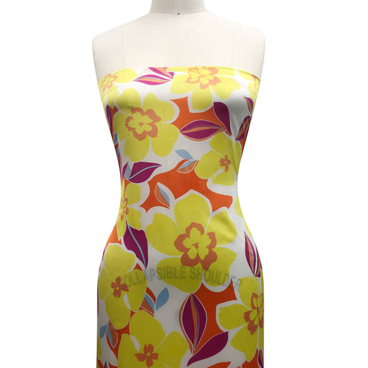 P-3164-701-PERSIMMON-LEMON- PRINTED BUBBLE SATIN 100% POLYESTER