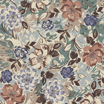 P-3169-754-SLATE-BLUE-MELLOW-ROSE - PRINTED POLY MOROCCAN 100% POLY