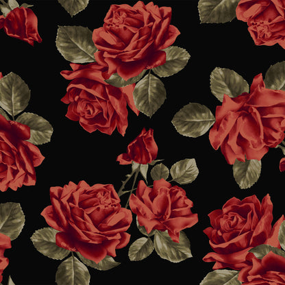 P-3173-702-BLACK-DEEP-RED - PRINTED SCUBA CREPE 97% POLY 3% SPANDEX