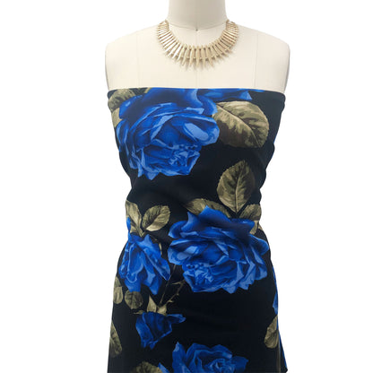 P-3173-702-BLACK-ROYAL - PRINTED SCUBA CREPE 97% POLY 3% SPANDEX