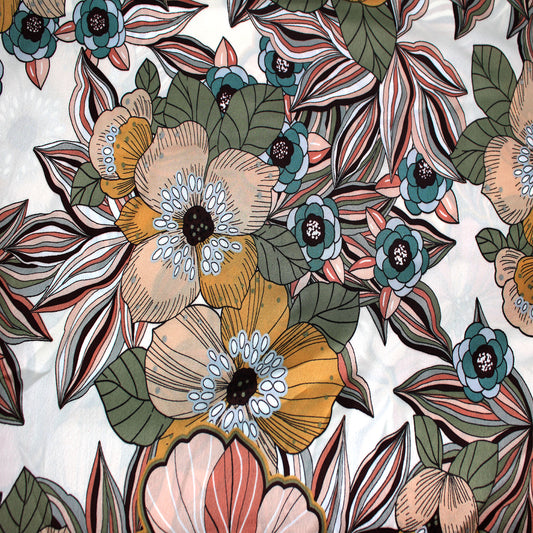 P-3175-456-ECRU-DUSTY-APRICOT - PRINTED STRETCH SATIN 100% POLY