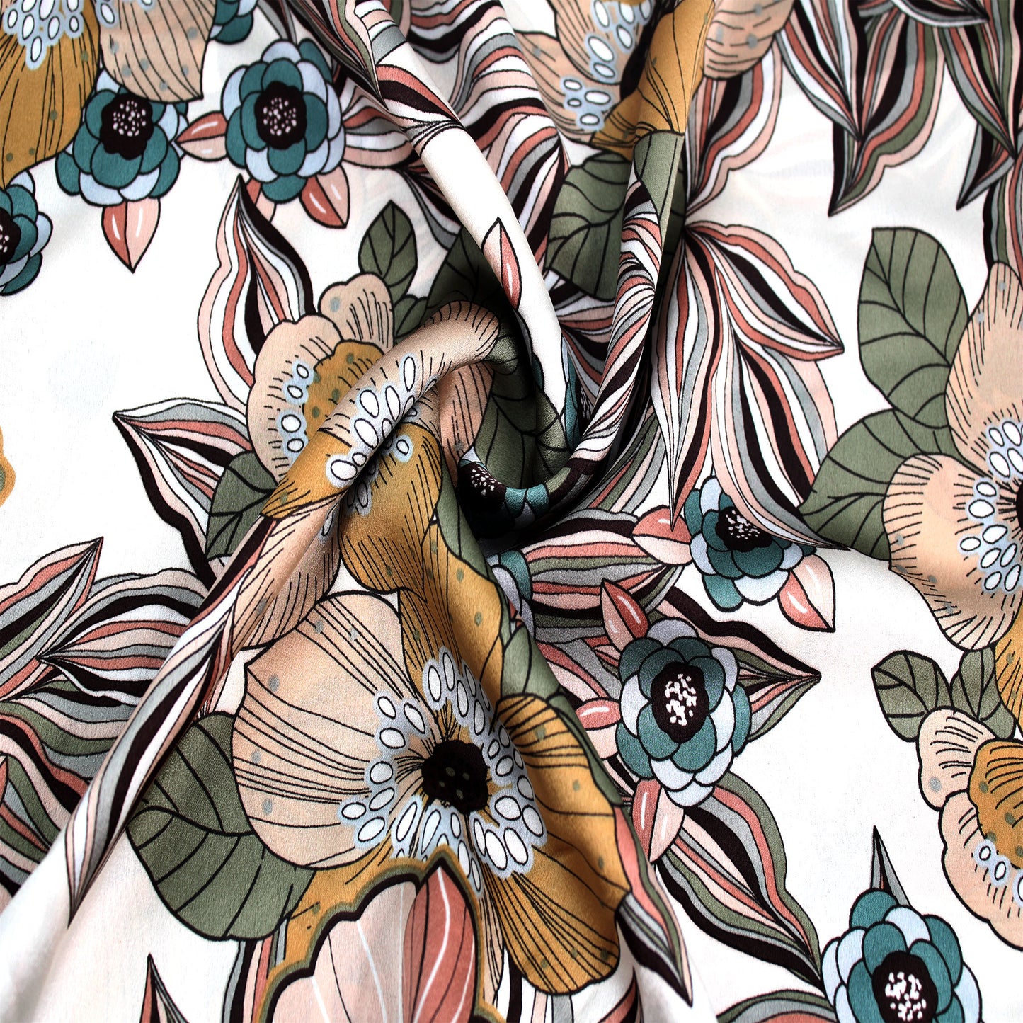 P-3175-456-ECRU-DUSTY-APRICOT - PRINTED STRETCH SATIN 100% POLY