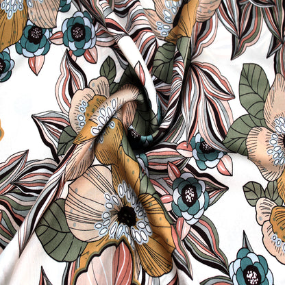 P-3175-456-ECRU-DUSTY-APRICOT - PRINTED STRETCH SATIN 100% POLY