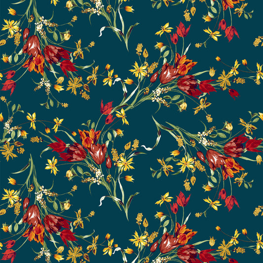 P-3274-450-TEAL-SPICY-ORANGE - PRINTED ITY 96% POLY 4% SPANDEX