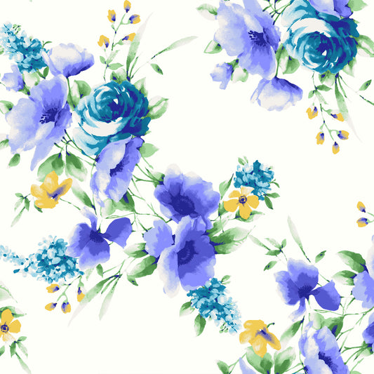 P-3276-702-OFF-WHITE-BLUE - PRINTED SCUBA CREPE 97% POLY 3% SPANDEX