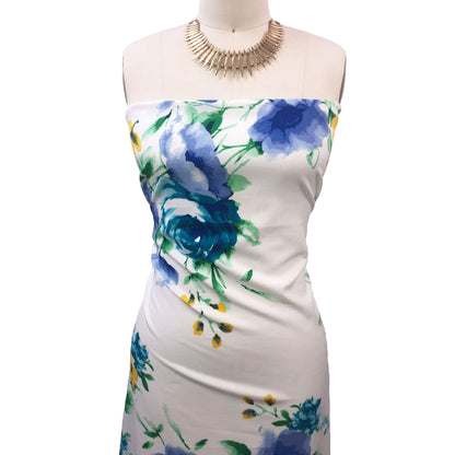 P-3276-702-OFF-WHITE-BLUE - PRINTED SCUBA CREPE 97% POLY 3% SPANDEX