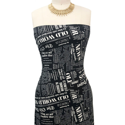 P-3284-730-BLACK-OFFWHITE - PRINTED DTY SEMI SHINY 85% POLY 15% SPANDEX