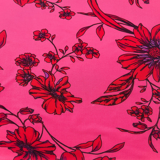 P-3295-730-HOT-PINK-RED - PRINTED DTY SEMI SHINY 93% POLY 7% SPANDEX