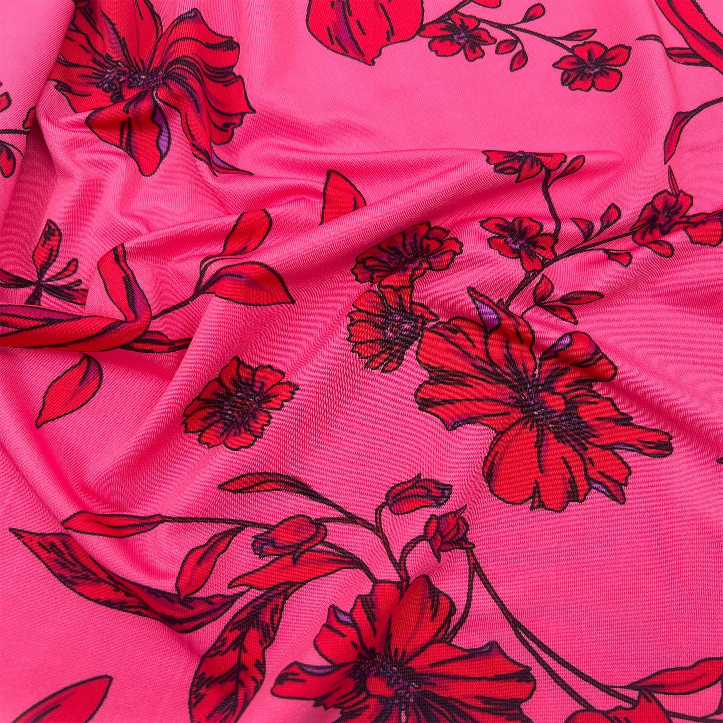P-3295-730-HOT-PINK-RED - PRINTED DTY SEMI SHINY 93% POLY 7% SPANDEX