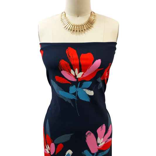 P-3302-702-DENIM-RED - PRINTED SCUBA CREPE 97% POLY 3% SPANDEX