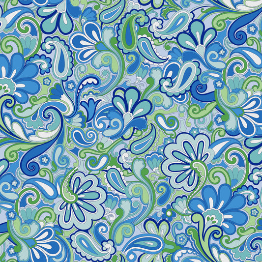 P-3304-456-BLUE-JEWEL-GREEN-APPLE - PRINTED STRETCH SATIN 100% POLY
