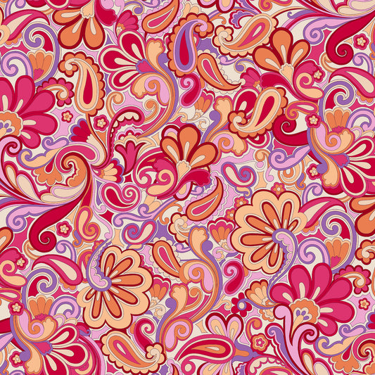 P-3304-456-RASPBERRY-SORBET-PEACH - PRINTED STRETCH SATIN 100% POLY