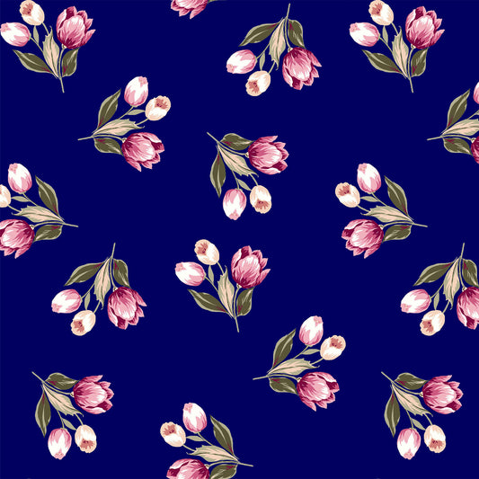P-332-586-NAVY-ROSE - PRINTED CREPE CHIFFON 97% POLY 3% SPANDEX