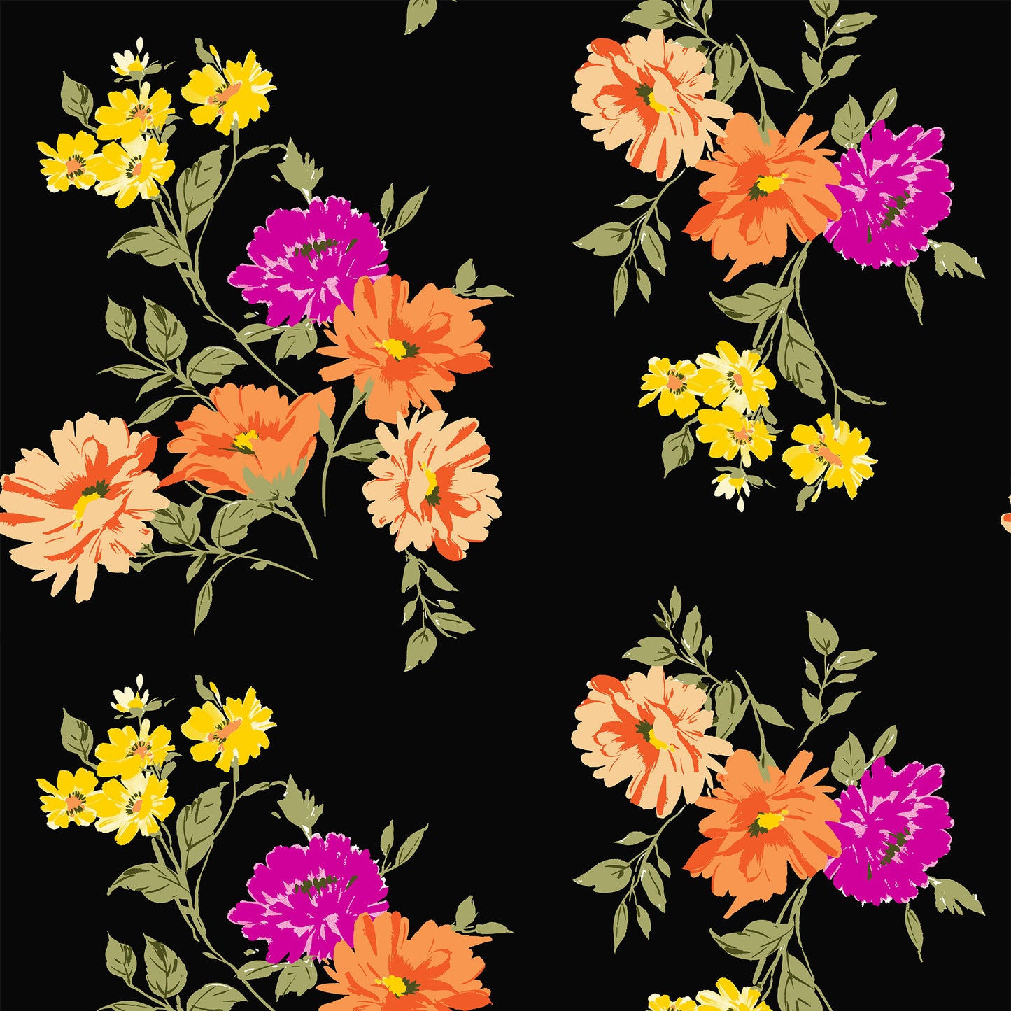 P-3320-702-BLACK-ORANGE - PRINTED SCUBA CREPE 97% POLY 3% SPANDEX