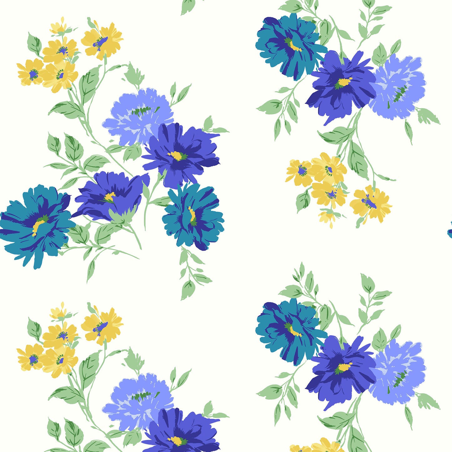 P-3320-702-OFF-WHITE-ULTRA-MARINE - PRINTED SCUBA CREPE 97% POLY 3% SPANDEX