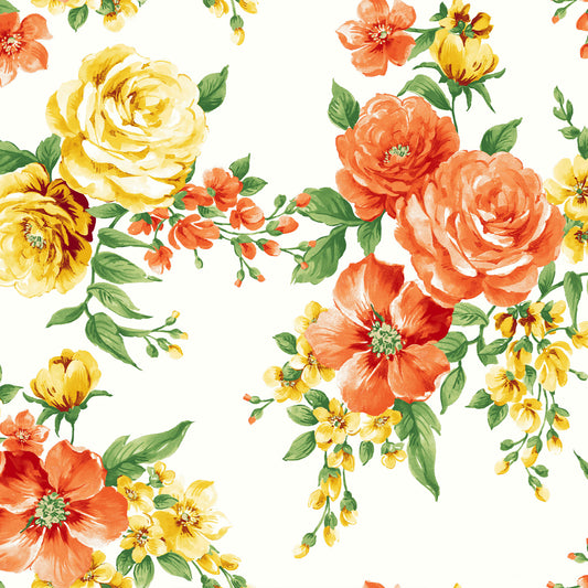 P-3321-702-OFF-WHITE-MARIGOLD -  PRINTED SCUBA CREPE 97% POLY 3% SPANDEX