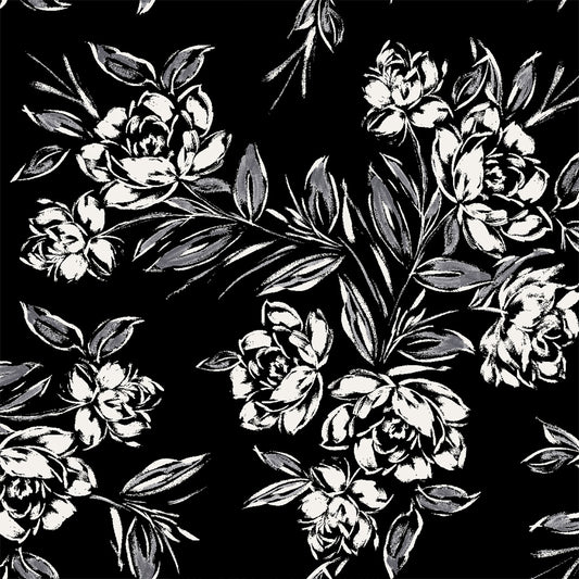 P-3323-754-BLACK-OFFWHITE - PRINTED POLY MOROCCAN 100% POLY