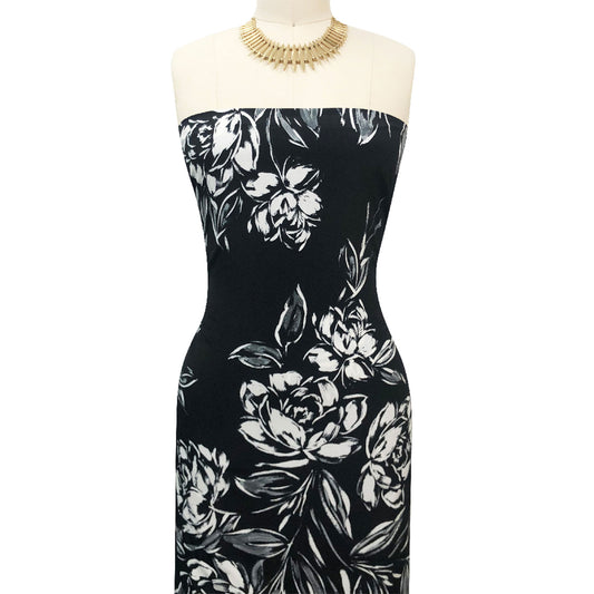 P-3323-754-BLACK-OFFWHITE - PRINTED POLY MOROCCAN 100% POLY