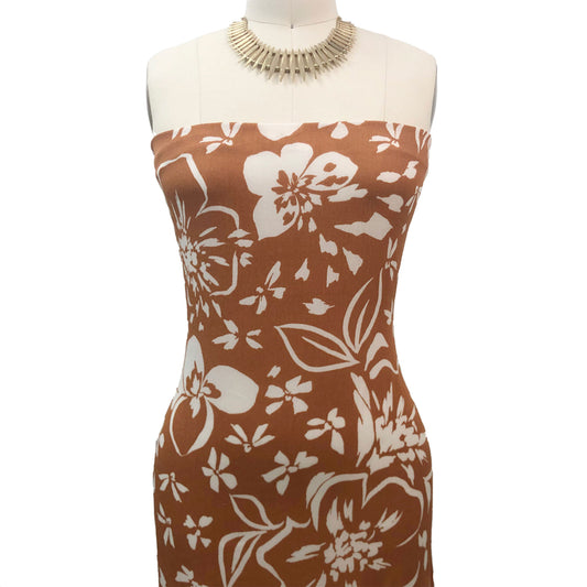 P-3325-636-CARAMEL-ECRU - PRINTED CREPON 100% RAYON CREPON