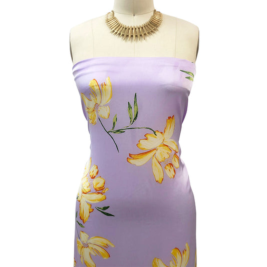 P-3327-456-LILAC-BANANA - PRINTED STRETCH SATIN 100% POLY
