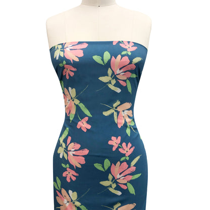 P-3340-754-SOFT-TEAL-CORAL - PRINTED POLY MOROCCAN 100% POLY