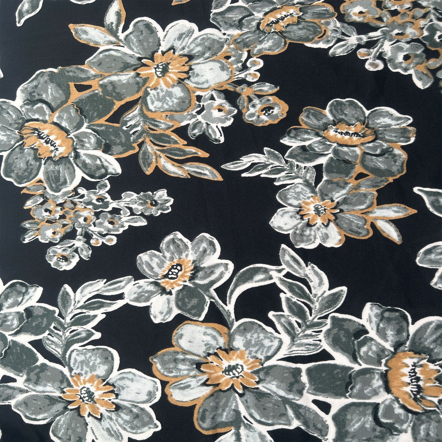 P-3373-730-BLACK-GREY - PRINTED DTY SEMI SHINY 85% POLY 15%SPANDEX
