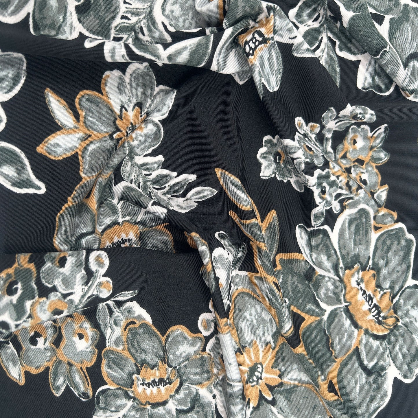 P-3373-730-BLACK-GREY - PRINTED DTY SEMI SHINY 85% POLY 15%SPANDEX