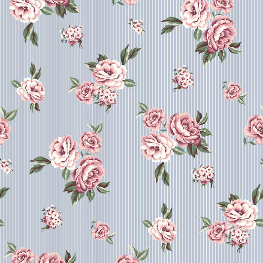 P-339-504-DUSTY-BLUE-ROSE - PRINTED WOOL DOBBY 100% POLYESTER