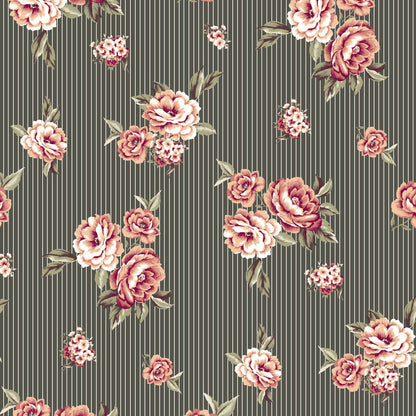 P-339-586-ARMY-GREEN-CORAL - PRINTED CREPE CHIFFON 97% POLY 3% SPANDEX