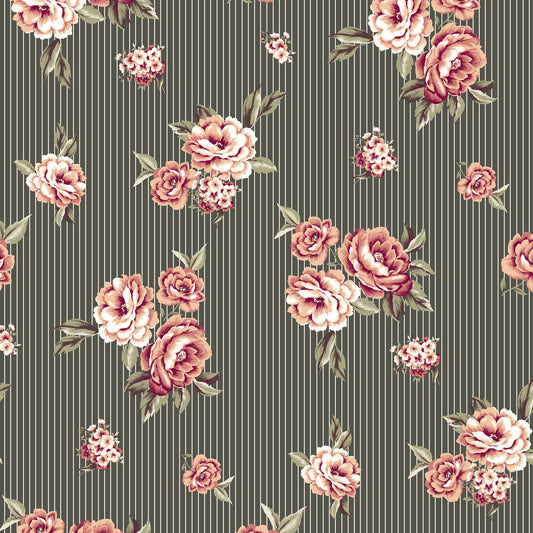 P-339-586-ARMY-GREEN-CORAL - PRINTED CREPE CHIFFON 97% POLY 3% SPANDEX