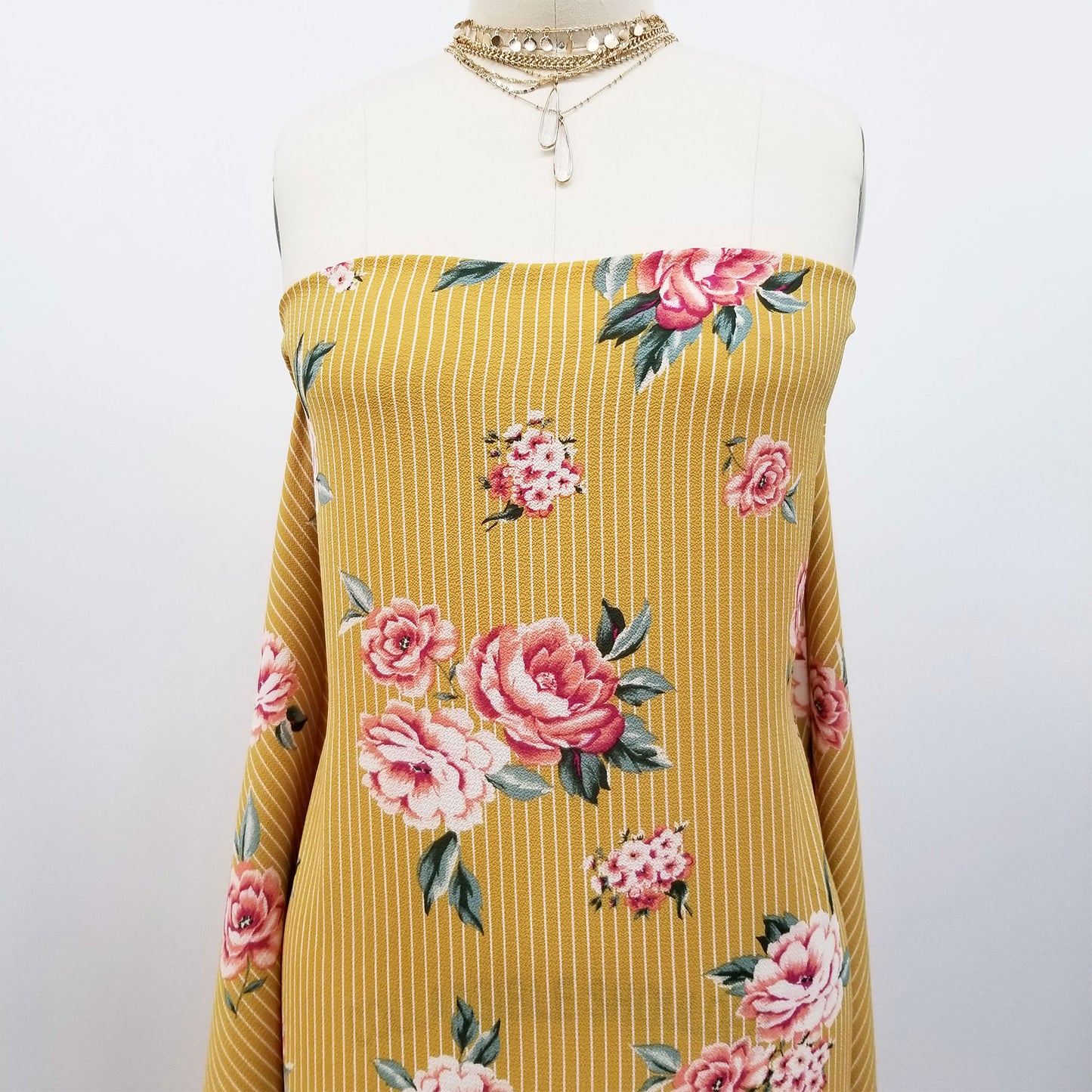 P-339-586-MUSTARD-CORAL - PRINTED CREPE CHIFFON 97% POLY 3% SPANDEX