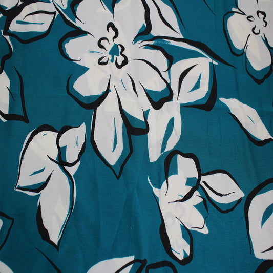 P-3391-456-TEAL-CREAM - PRINTED STRETCH SATIN 100% POLY