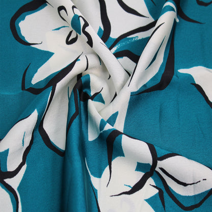 P-3391-456-TEAL-CREAM - PRINTED STRETCH SATIN 100% POLY