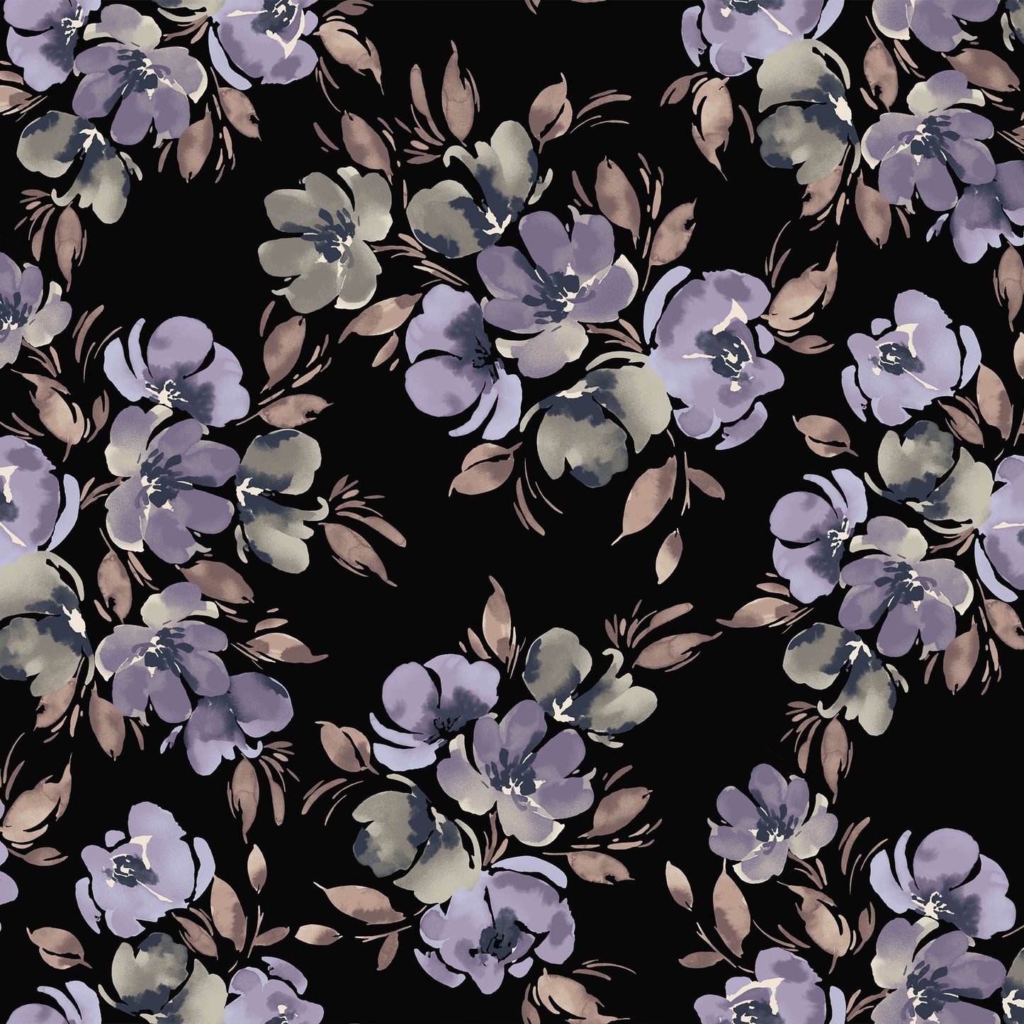 P-3438-702-BLACK-LILAC-MOSS - PRINTED SCUBA CREPE 97% POLY 3% SPANDEX
