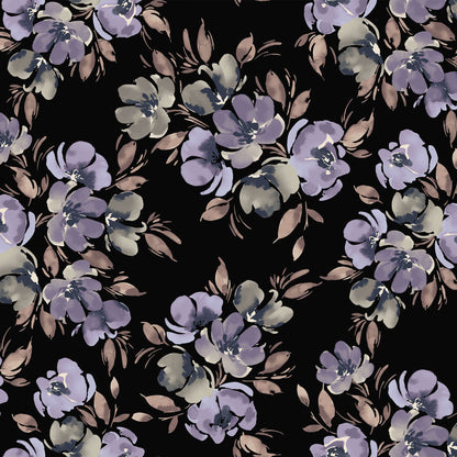P-3438-702-BLACK-LILAC-MOSS - PRINTED SCUBA CREPE 97% POLY 3% SPANDEX