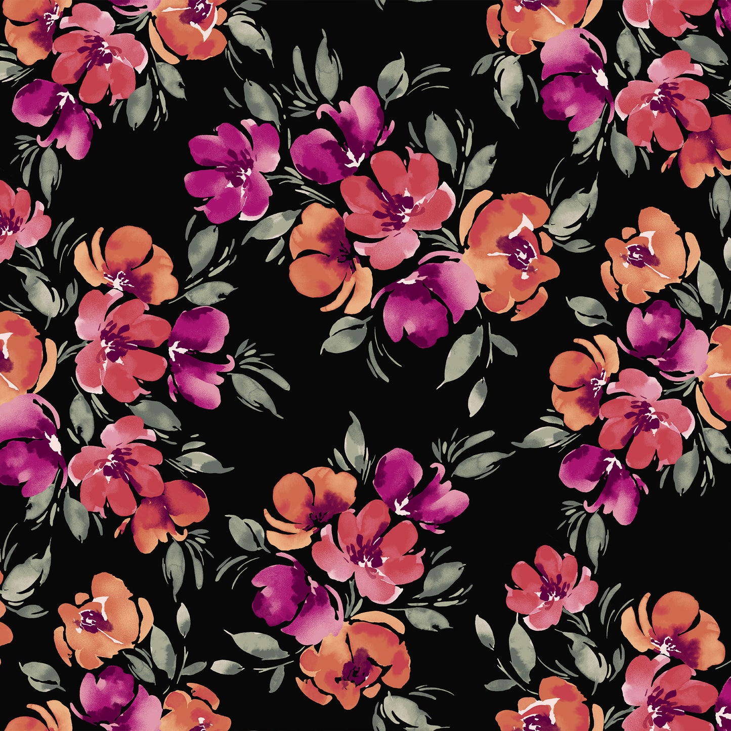 P-3438-702-BLACK-RED-FUCHSIA - PRINTED SCUBA CREPE 97% POLY 3% SPANDEX