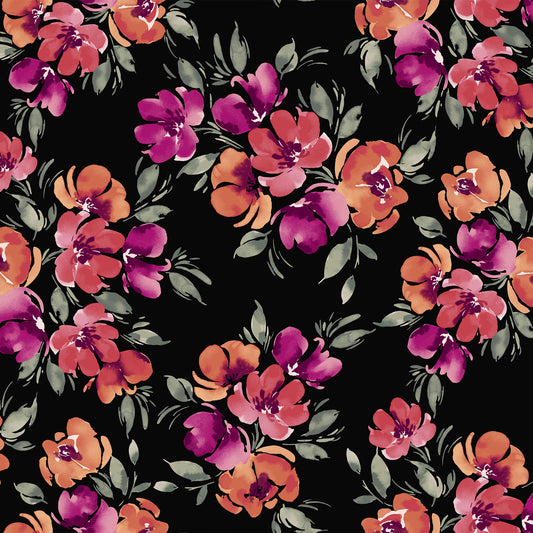 P-3438-702-BLACK-RED-FUCHSIA - PRINTED SCUBA CREPE 97% POLY 3% SPANDEX