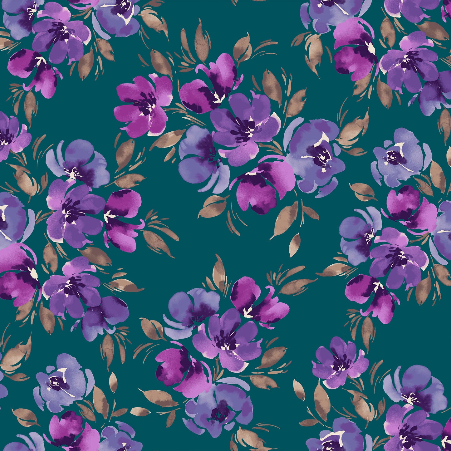 P-3438-702-TEAL-PURPLE-ORCHID - PRINTED SCUBA CREPE 97% POLY 3% SPANDEX