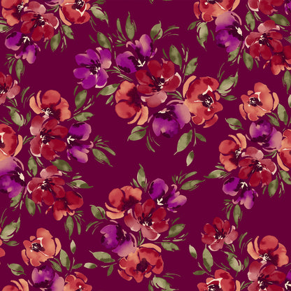 P-3438-702-WINE-RED-MAGENTA - PRINTED SCUBA CREPE 97% POLY 3% SPANDEX