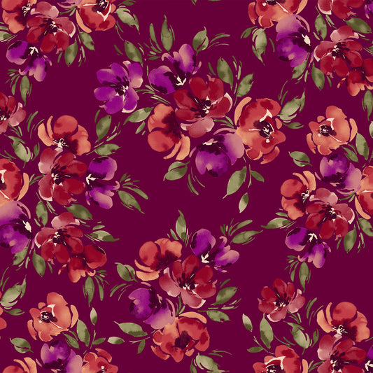 P-3438-702-WINE-RED-MAGENTA - PRINTED SCUBA CREPE 97% POLY 3% SPANDEX