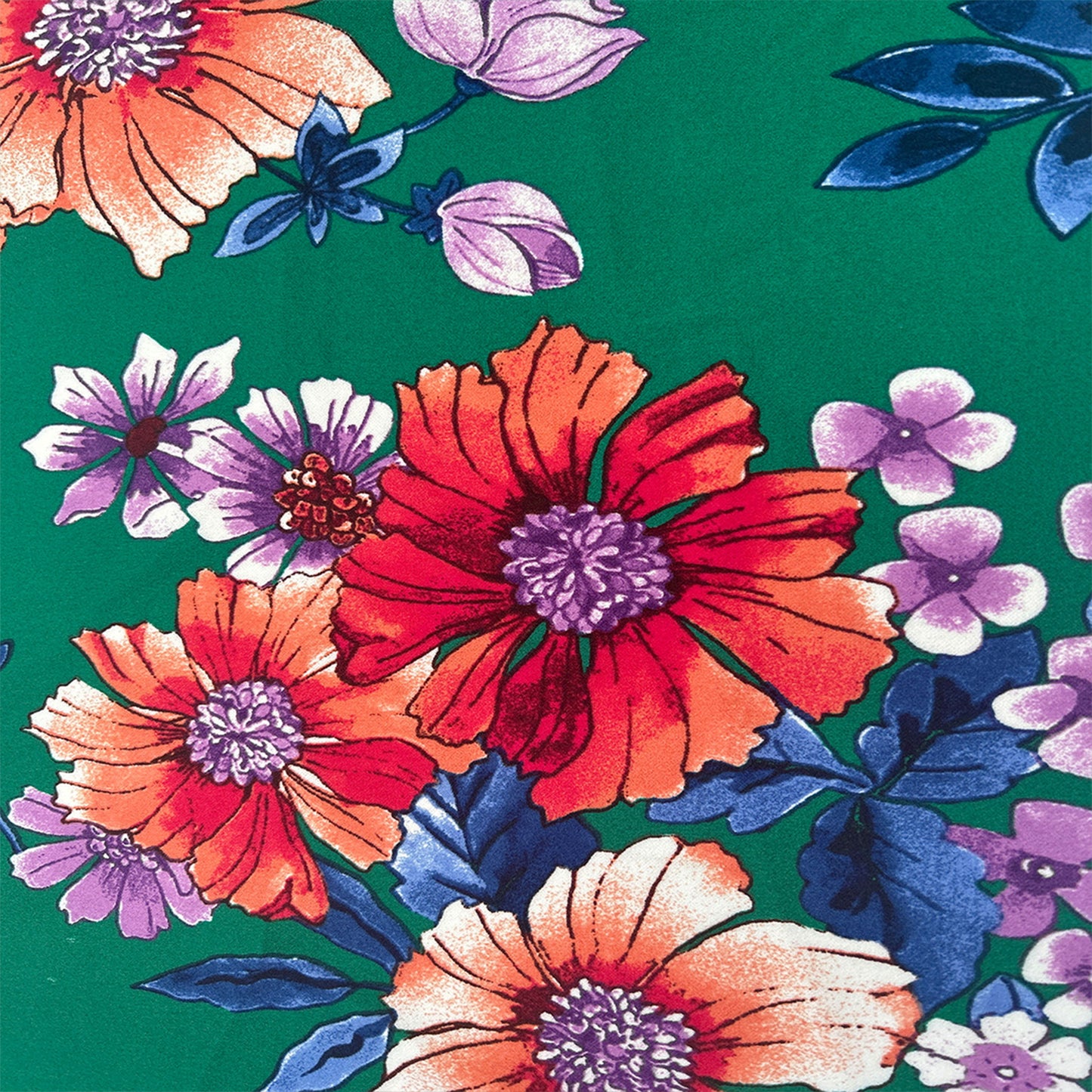 P-3476-702-KELLY-GREEN-CORAL - PRINTED SCUBA CREPE 97% POLY 3% SPANDEX